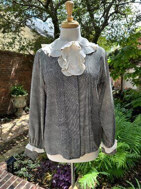 Vintage Jack Mulqueen Chemise Silk Long Sleeve Jabot Tie Blouse Sz 12